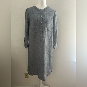 Ellen Tracy Charcoal Long Sleeve Dress size s    
100% LINEN